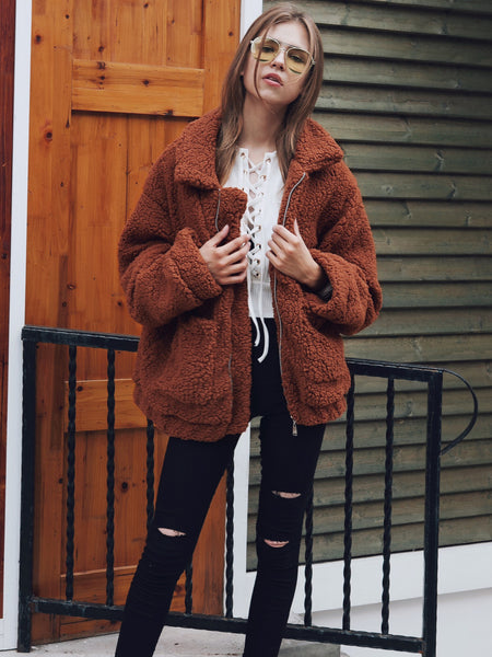 Warm Zip Up Fluffy Winter Coat