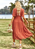 LOOSE CASUAL V-NECK SOLID COLOR DRESS