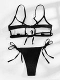 SOLID COLOR HOLLOW PLEATS BIKINI