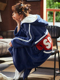 CORAL VELVET WARM STUDENT NIGHTDRESS FLANNEL BLUE