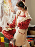 THREE-PIECE SUIT LONG ROBE WARM CORAL VELVET SUSPENDER TROUSERS