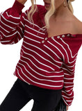 STRIPED PULLOVER BUTTON CARDIGAN SWEATER TOP