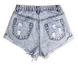 WHITE DENIM FLANGING BEARD EDGE POCKET SHORTS