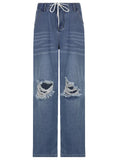 LOOSE STRAIGHT IRREGULAR HOLES JEANS