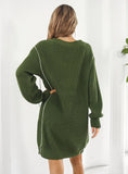DRAWSTRING V-NECK LONG SLEEVE SWEATER DRESS