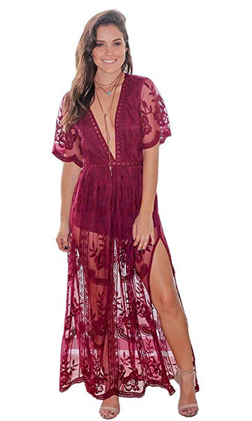 women's deep v neck lace romper short sleeve long dress Amazon.com: Eleter Women's Black Formal Romper Dress Sexy V Neck Lace Wedding Guest Bridesmaids Maxi Dress Long Evening Dress(S,Black) : Clothing, Shoes & Jewelry