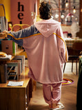 THICKENED WARM CORAL FLEECE HOODED STITCHING SUN TWO-PIECE SUIT