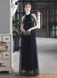 TULLE SEUQINS HALTER BEADING PROM DRESS
