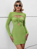 CASUAL HALTER HOLLOW SHORT LONG SLEEVE DRESS