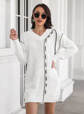 DRAWSTRING V-NECK LONG SLEEVE SWEATER DRESS