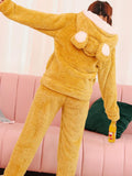 YELLOW PINEAPPLE SMILEY FACE CUTE FLANNEL HOME SERVICE SUIT