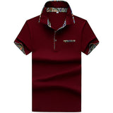 Short Sleeved Cotton Polo Shirts Floral Lined Decoration Turn down Collar