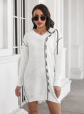 DRAWSTRING V-NECK LONG SLEEVE SWEATER DRESS