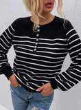 STRIPED PULLOVER BUTTON CARDIGAN SWEATER TOP