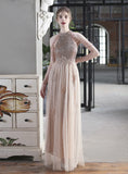 TULLE SEUQINS HALTER BEADING PROM DRESS