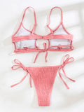 SOLID COLOR HOLLOW PLEATS BIKINI