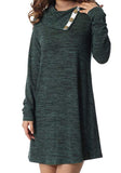 Women's Long Sleeve Button Deco Neck Loose Casual Short T Shirt Dress