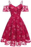 Off Shoulder Floral Lace Dress A-Line Cocktail Party Swing Dress