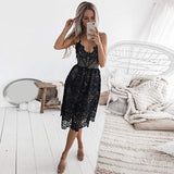 Women's Sleeveless Spaghetti Strap V Neck Party Evening Backless Lace Gown Cocktail Dress