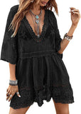 Women's Daring Plunge V-Neck Lace Bikini Cover-Up Beach Dress