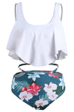 White Leaf Print Off The Shoulder Bikini Set
