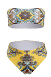 Retro Print Bandeau Bikini Set