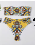 Retro Print Bandeau Bikini Set