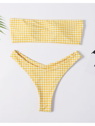 Yellow High Rise Bandeau Bikini Set