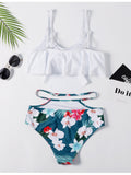 White Leaf Print Off The Shoulder Bikini Set