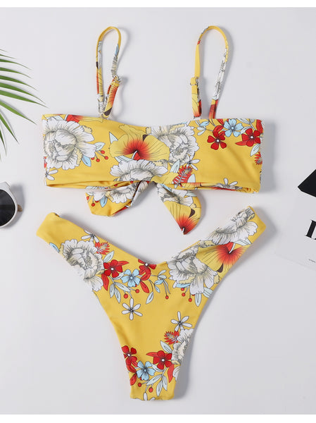 Knotted Floral High Leg Bikini