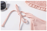 Shirred Lace-up Bardot Bikini Set