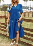 LOOSE CASUAL V-NECK SOLID COLOR DRESS