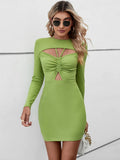 CASUAL HALTER HOLLOW SHORT LONG SLEEVE DRESS