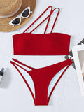 SOLID ONE SHOULDER SEXY TRIANGLE BIKINI