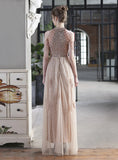 TULLE SEUQINS HALTER BEADING PROM DRESS