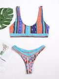 Vintage Vest Backless Printed Thong Bikinis Swimsuits
