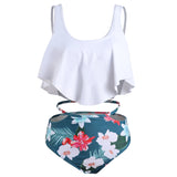 White Leaf Print Off The Shoulder Bikini Set