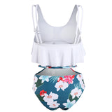 White Leaf Print Off The Shoulder Bikini Set