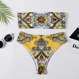 Retro Print Bandeau Bikini Set