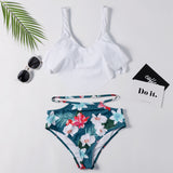 White Leaf Print Off The Shoulder Bikini Set