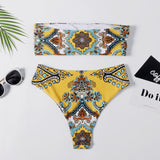 Retro Print Bandeau Bikini Set