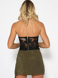Lace Halter Straps with Zipper Small T-Shirt Tops