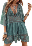 Women's Daring Plunge V-Neck Lace Bikini Cover-Up Beach Dress