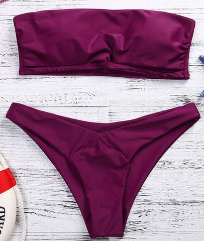 Simple Knotted Bandeau Bikini Set