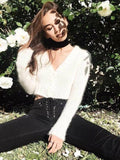 Princess Solid Color Long Sleeves V-Neck Sweatshirts