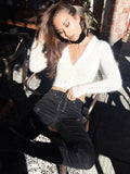 Princess Solid Color Long Sleeves V-Neck Sweatshirts