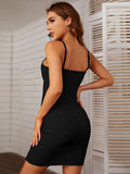 STRAP SUSPENDER BACKLESS SOLID COLOR DRESS
