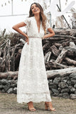 Women Fashion Solid Color White V Neck Dress Summer Dresses