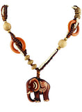 Wood Elephant Pedant Necklace Sweater Chain