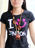 Wood Elephant Pedant Necklace Sweater Chain